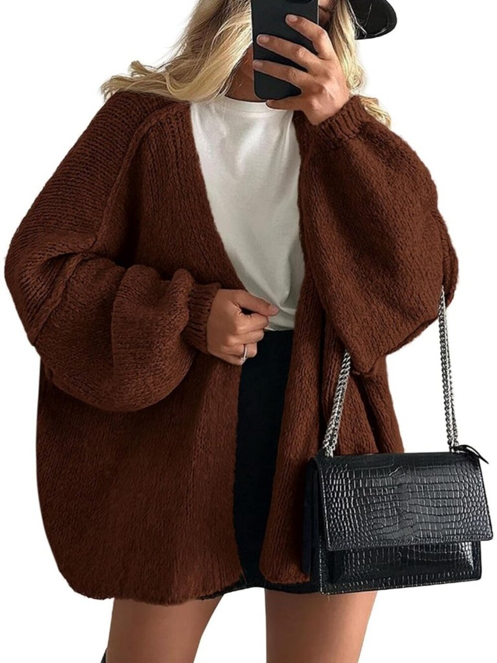 Women's Caramel Soft Chunky Knit Baggy Loose Fit Open Front Oversized Sweater
